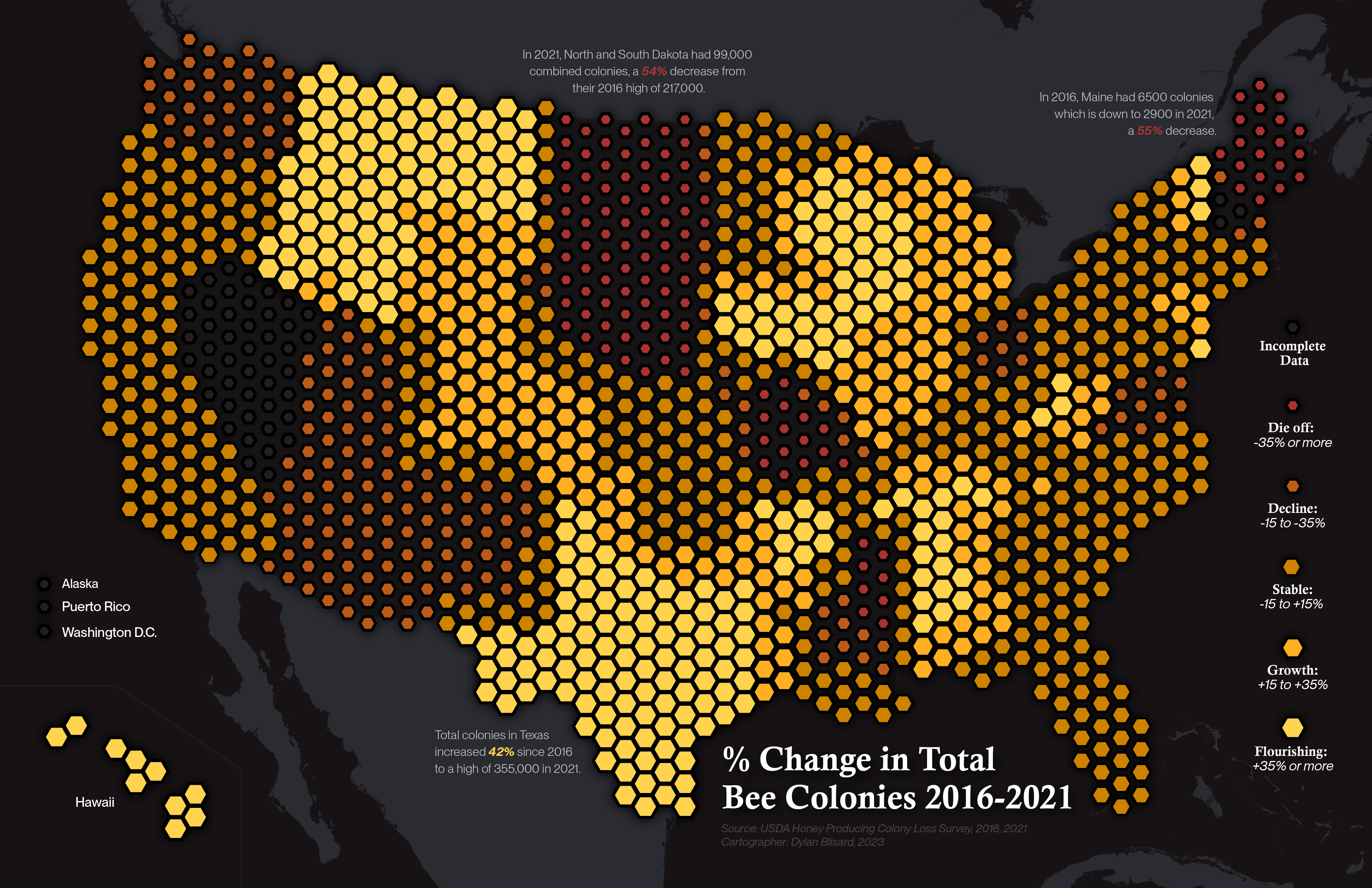 Percent Change in Bee Colonies Map